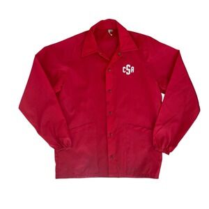 Vintage CSA Red Nylon Windbreaker Coach Jacket 60s 70s Snap Front Size L